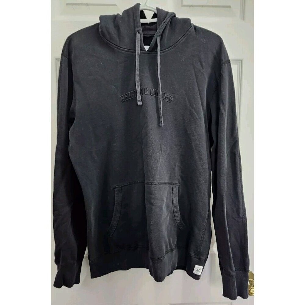 Reigning Champ Womens Black Hoodie Embroidered Spell Out Black Large